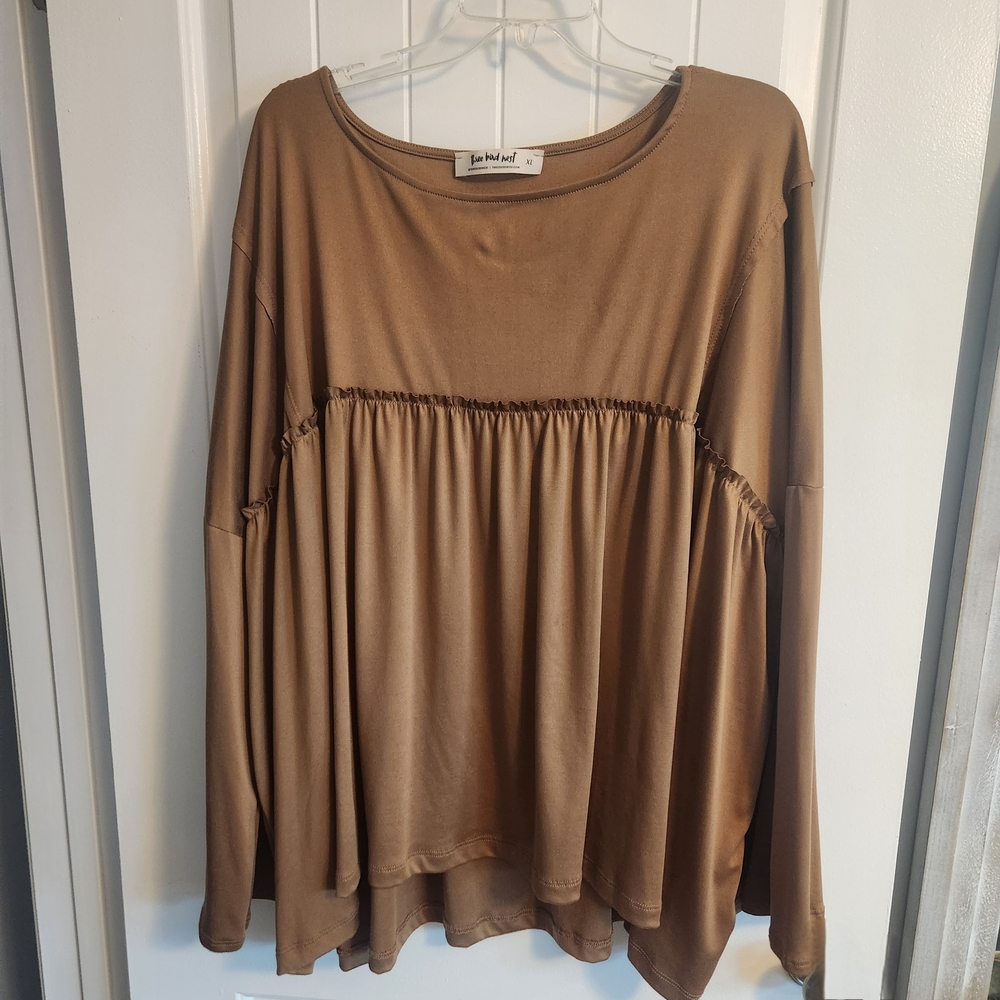Three Bird Nest Brown Flowy Blouse